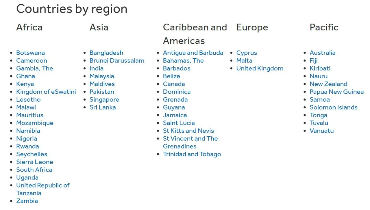 Screenshot from Commonwealth official website
